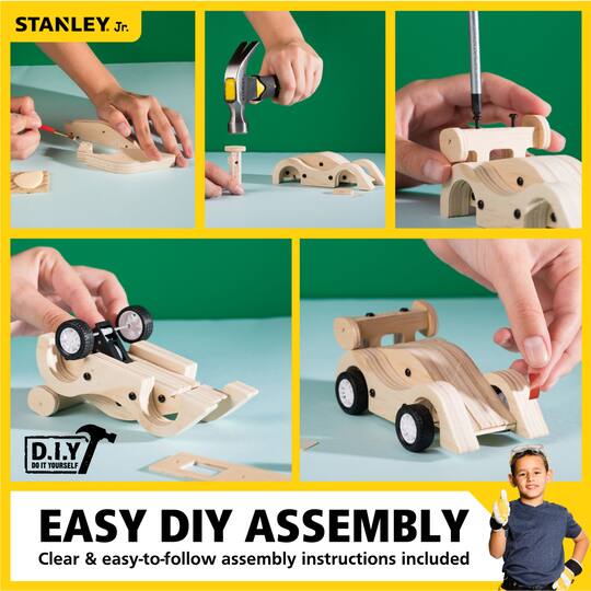 Red Toolbox Stanley Jr 6-Piece Tool Set With Recycling Truck & Pull Back Sports Car Kit